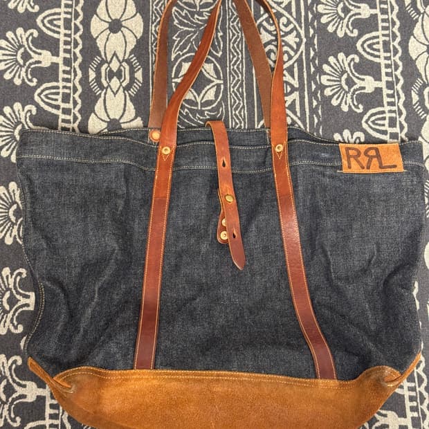 Rrl 더블알엘 레더 트림 데님 토트백