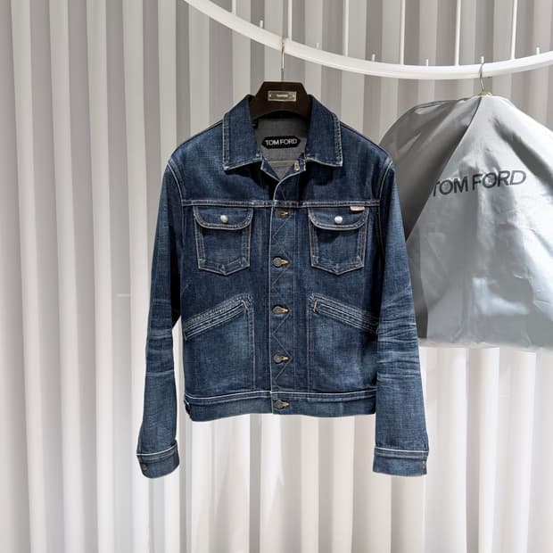 (A+/M) / 톰포드 워시드 데님 트러커 블루종 봄버 청자켓