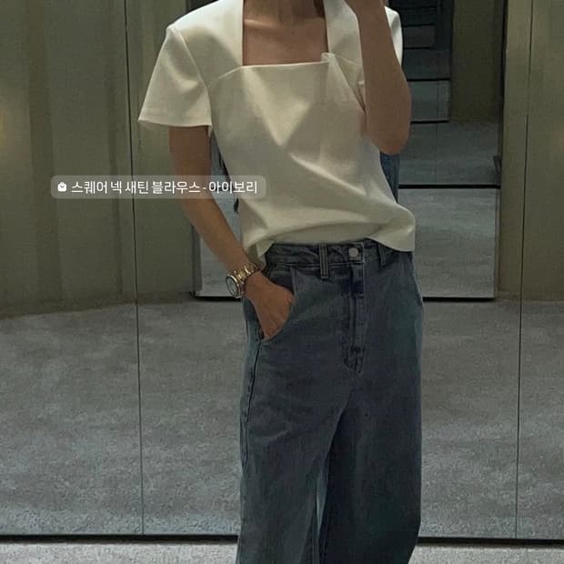 새상품) 드래곤블루스 DRAGONBLUES 스퀘어 넥 새틴 블라우스 S