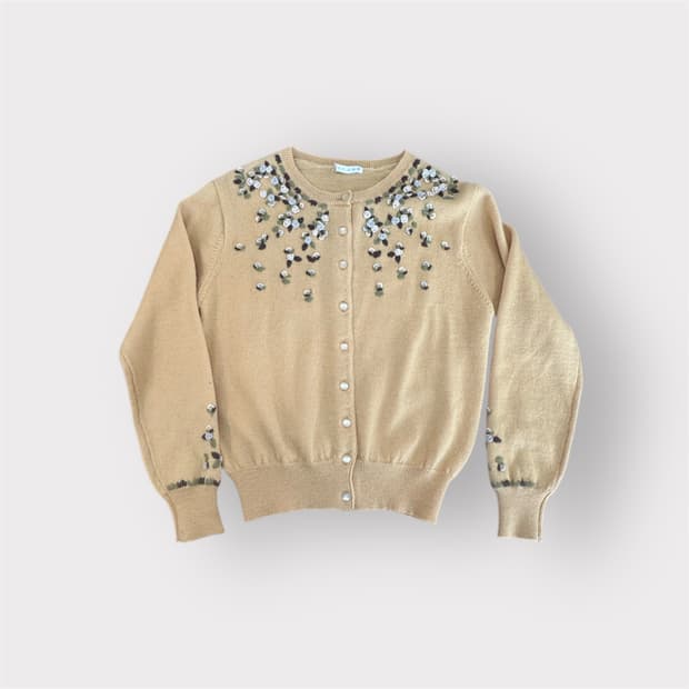 머스타드 꽃자수 니트