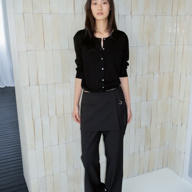 Linen-Blend Quarter Cardigan_Black