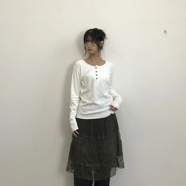 Mens Melrose Ivory Henley Long Sleeve