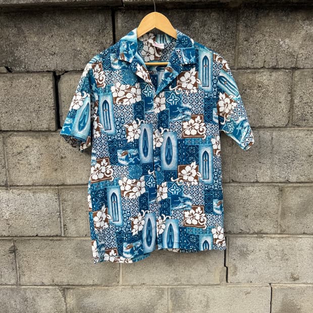 90s kalena fashions 빈티지 서핑보드 하와이안 셔츠 m