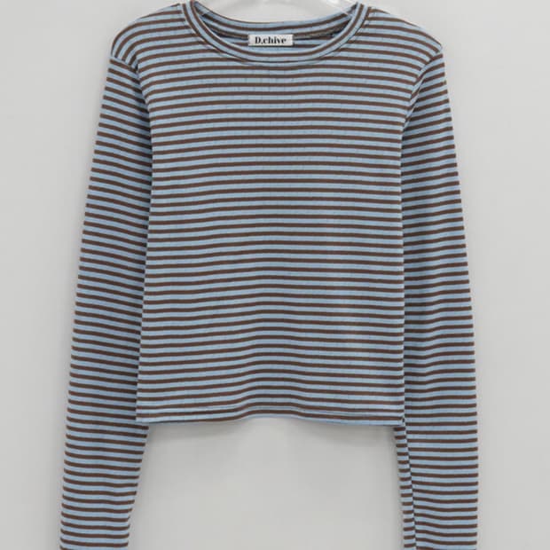 데일리쥬- 원더스 아일렛 스트라이프 티셔츠(브라운스카이)