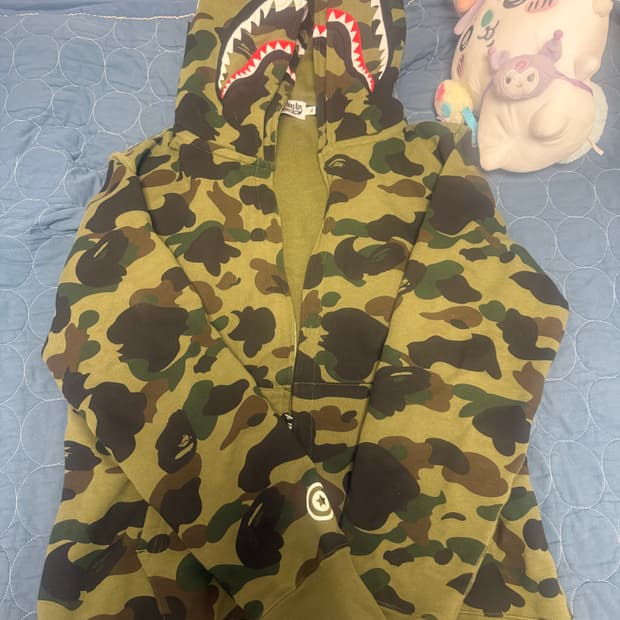 베이프 퍼스트 카모 샤크 풀 집 더블 후드 그린