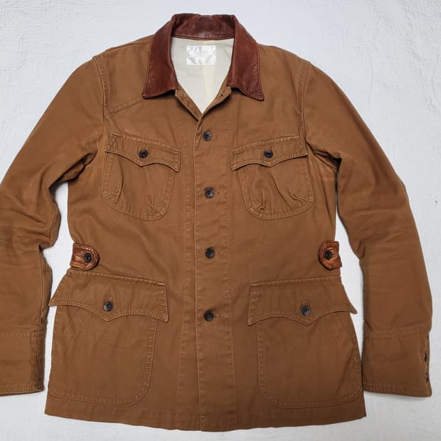 타케오 키쿠치 레더 카라 헌팅 자켓