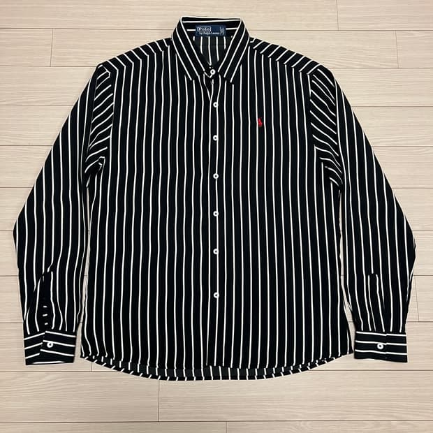 폴로 랄프로렌 블랙 스트라이프 셔츠 / 얇고 찰랑한 원단 / 상태 좋음