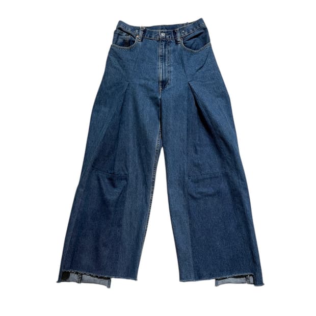 나나서카 플리츠 와이드 레그 데님 팬츠
