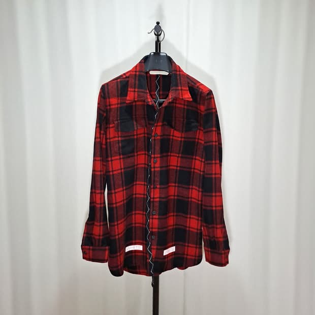 (택포) 오프화이트 플라넬 레드 체크 셔츠 B170