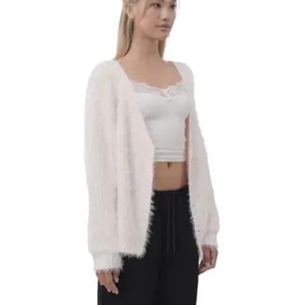 Kleesier 클리시어 슈가플럼 헤어리 가디건 핑크