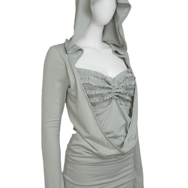 DRAPED HOODIE DRESS [mint grey] 