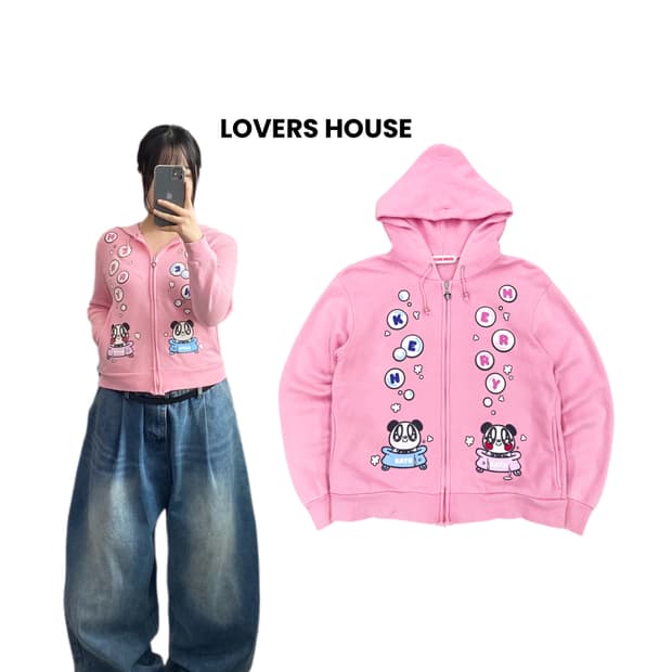 LOVERS HOUSE 제팬 Y2K 핑크 아노깔 후드집업