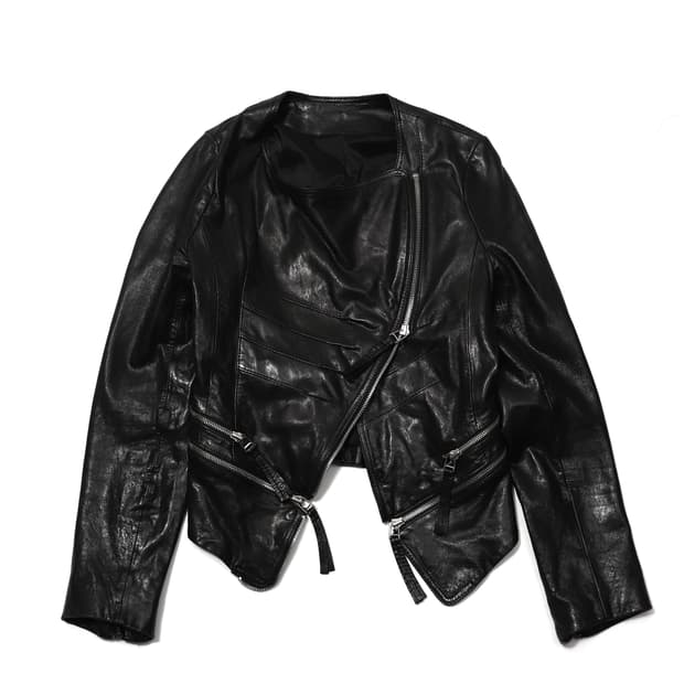 VINTAGE LATHER 유니크 레이어드 더블 램스킨 레더 재킷