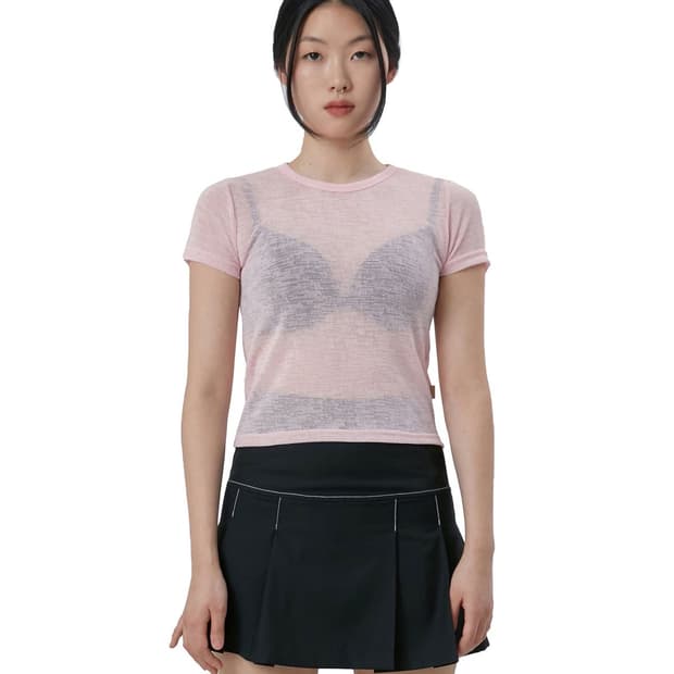큐리티 C SEE THROUGH BASIC T-SHIRT_PINK