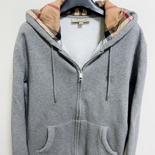 [M] 버버리 클레어든 지퍼 후드 그레이 체크 후드집업