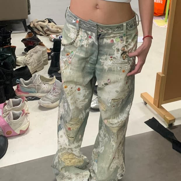 [새제품] 테스트매커니즘 빈티지 와이드 데님 그래피티 팬츠