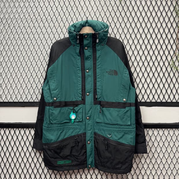 90s 노스페이스 마운틴파카 멀티포켓 디테일 스티프테크 그린 블랙