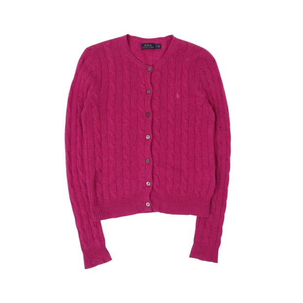 폴로 랄프로렌 핑크 울 캐시미어 케이블 니트 가디건