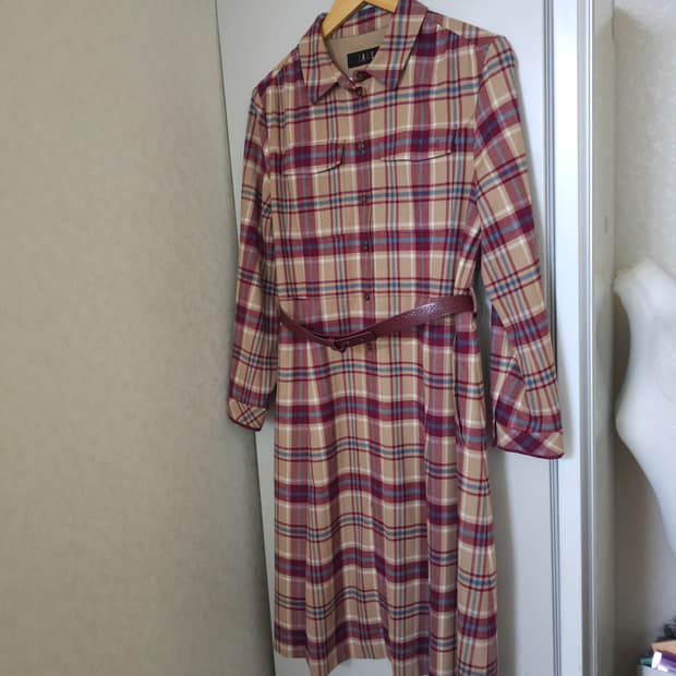 닥스 체크 벨트 롱원피스