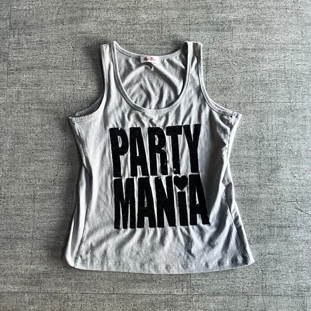 일본빈티지 Byebye 핀터깔y2k 비즈큐빅 슬리브리스 나시탑