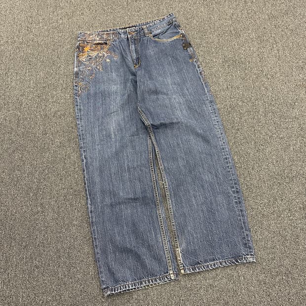 ROCAWEAR 로카웨어 자수 포인트 올드스쿨 힙합 와이드 데님팬츠