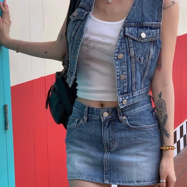 페일제이드 청조끼+스커트M 셋업