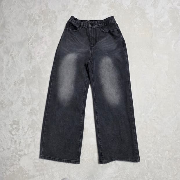 (S)여성 뒷밴딩 와이드 데님 팬츠