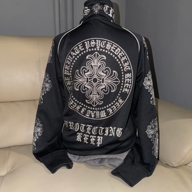 chrome full printing high-neck zip-up