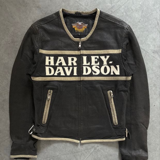 Harley-Davidson 할리데이비슨 블랙 로고 레더 집업 자켓