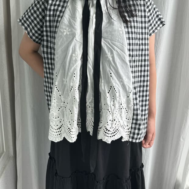 Gingham Lace Layered Blouse
