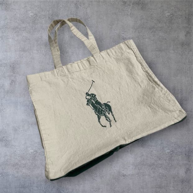 폴로 랄프로렌 아이보리 그린 빅포니 캔버스 숄더백 에코백