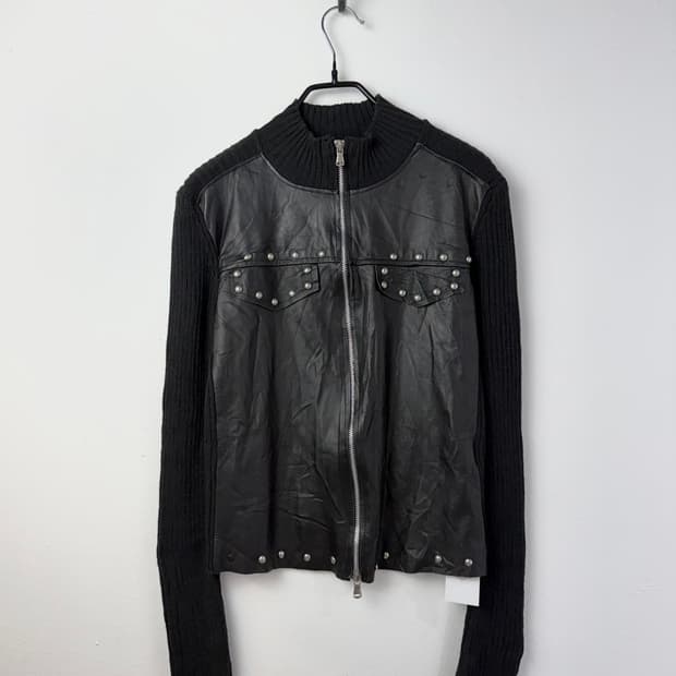 SFIZIO ITALY 스터드 트리밍 하이브리드 니트 자켓