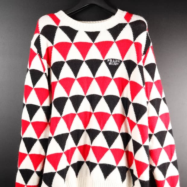 프라다 자카드 프린트 크루넥 캐시미어 니트