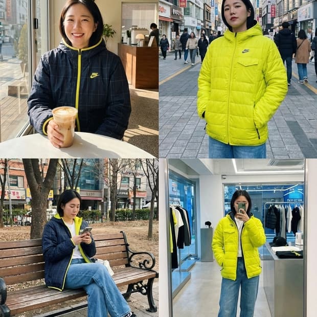 [나이키] 가성비 갑 리버시블 형광 네온 네이비 양면 패딩 M