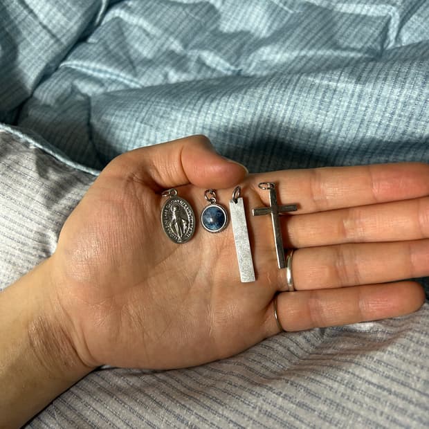 십자가 사각 바 성모마리아 원석 팬던트 써지컬 스틸 실버 목걸이