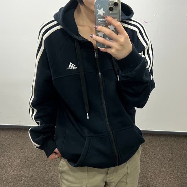 Adidas 아디다스 후드 삼선 포인트 블랙 집업