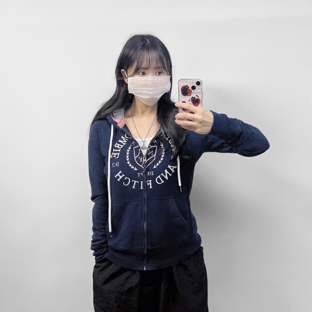 아베크롬비 아치 로고 후드집업 네이비 핑크