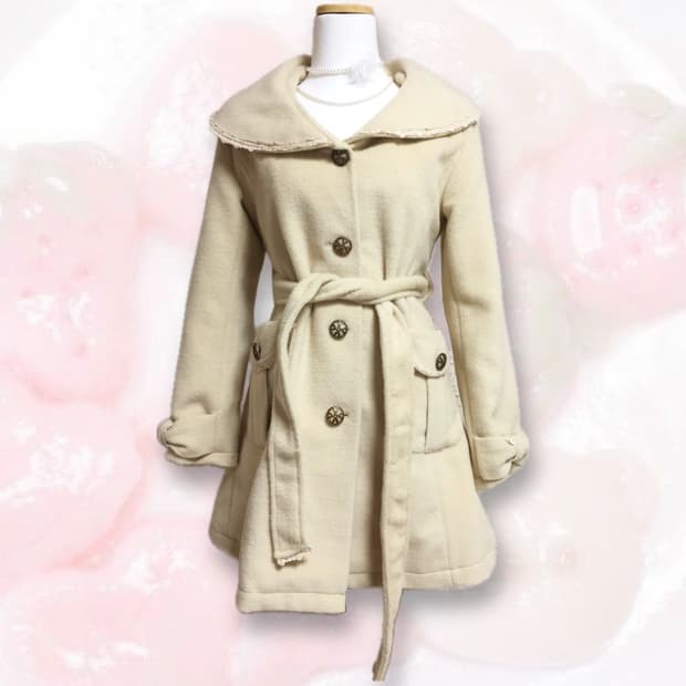 빈티지 엑시즈팜 라떼갸루 베이지 리본 코트