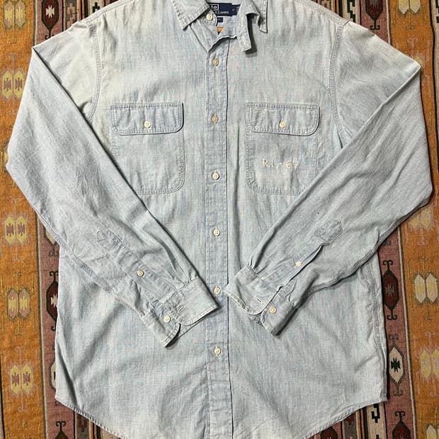 폴로 성조기자수 데님셔츠 M