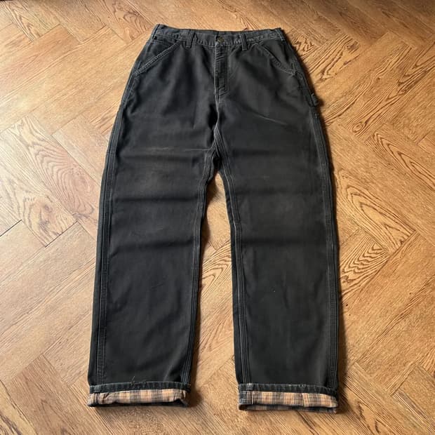 [32]칼하트 USA 체크 라이닝 블랙 싱글니 카펜터 워크 팬츠