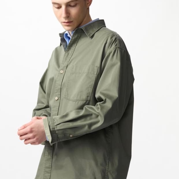 [L] 유니클로 트윌 오버 셔츠 올리브