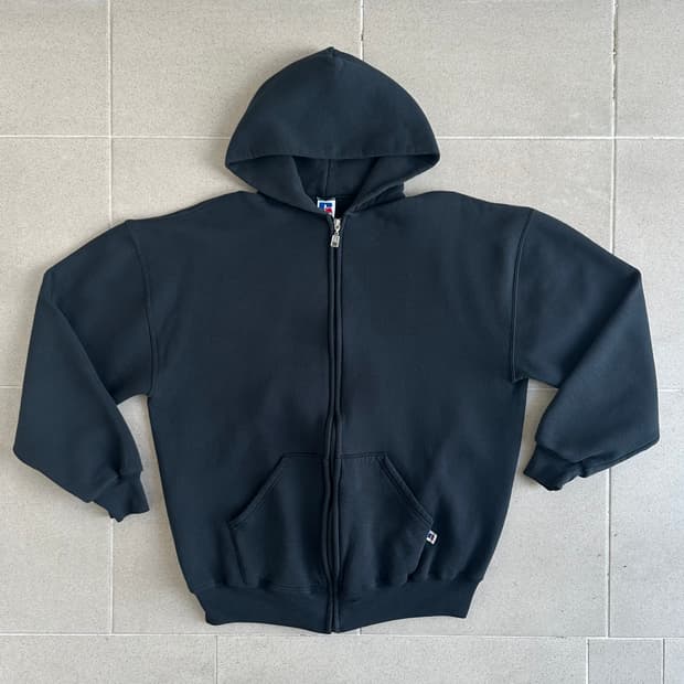 90s 빈티지 러셀 후드집업 블랙 XL