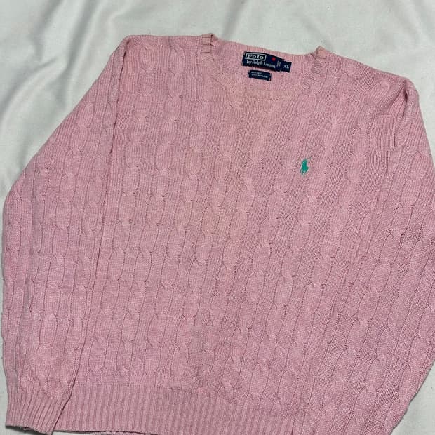 XL 폴로랄프로렌 핑크 캐시미어 케이블 니트
