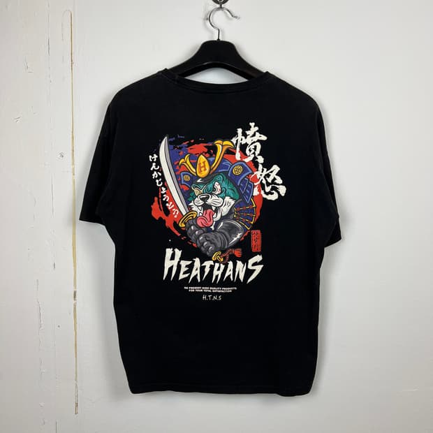 T121 JPN HEATHANS 프린팅 검정 티셔츠 XL