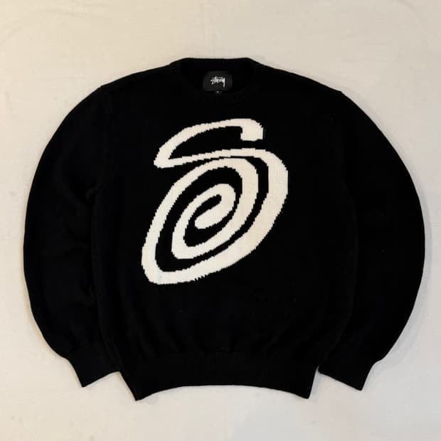 스투시 컬리 S 빅로고 울 니트 블랙
