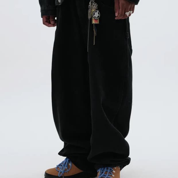 스웨이드 배기 데님팬츠