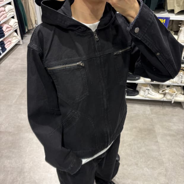 X GU Denim zip-up parka 데님짚업 파카