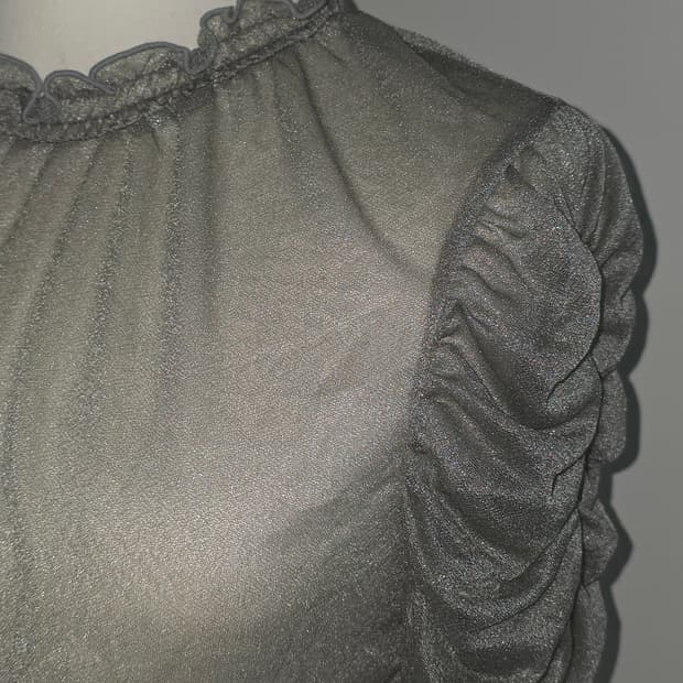 실버글리터 y2k 히메갸루 셔링벌룬 시스루 블라우스