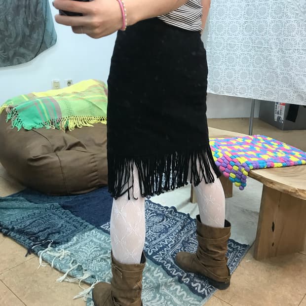 빈티지 스웨이드 보헤미안 미디스커트 