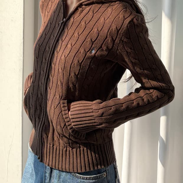 [S]폴로 랄프로렌 브라운 케이블 후드 니트 집업